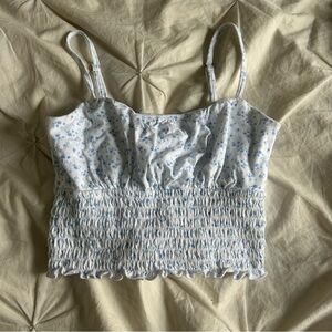 Womens Hollister Floral Blue Smocked XS Crop Top